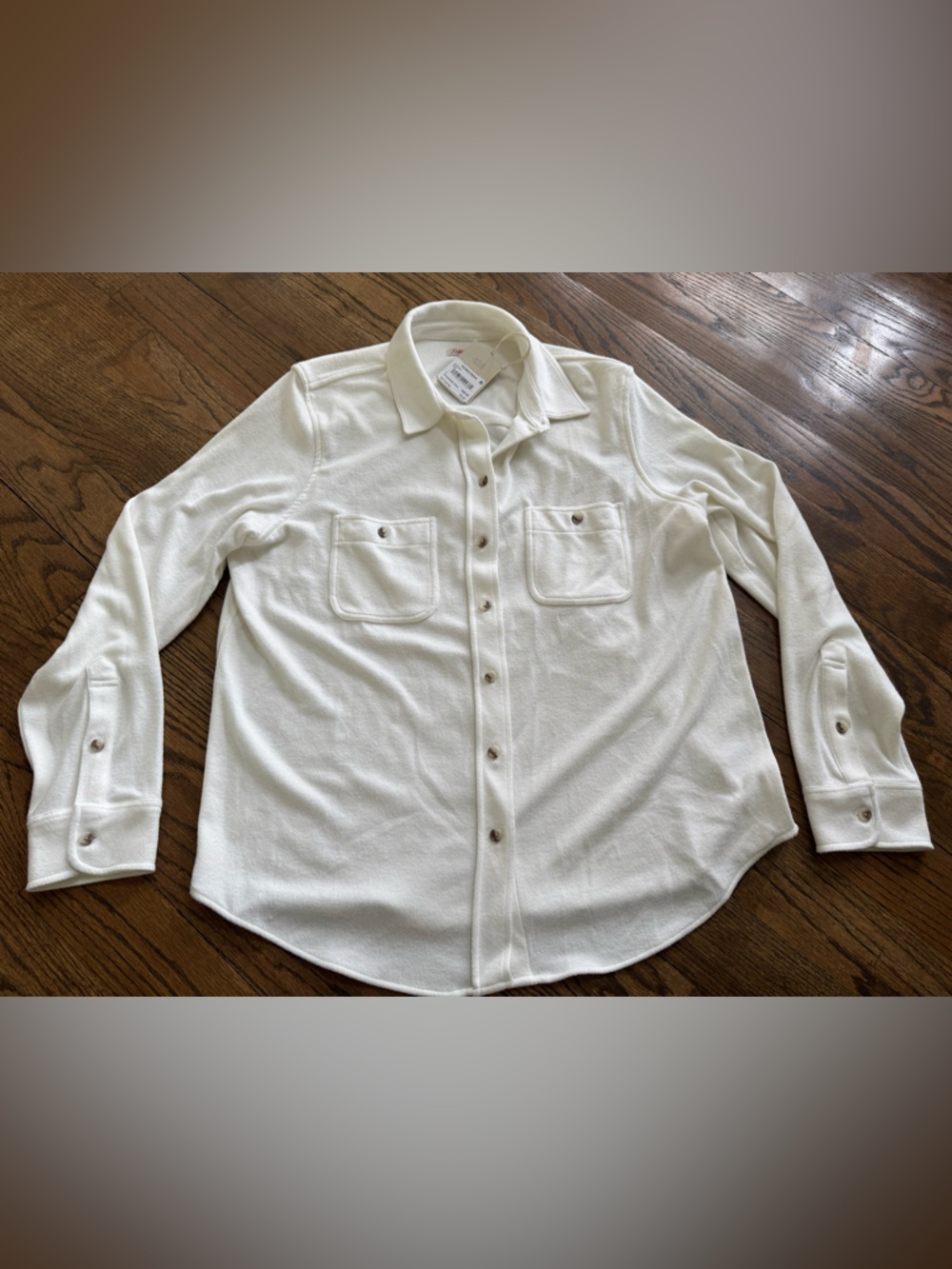 Faherty Soft Knit Button Down Shirt Jacket Cream Ivory Long Sleeve Size L NWT